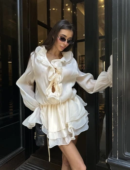 Повітряна сукня з рюшами - Classyme - S - Бежевий - (20d)