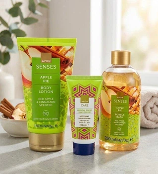 Подарочный набор косметики Avon Senses Яблочный пирог: Лосьон 150 мл + Пена для ванны 250 мл + Крем для рук 30 мл