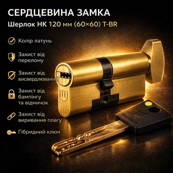 Цилиндр замка Шерлок НК 120мм (60х60)-Т-BR ключ/поворотник профильный ключ латунь