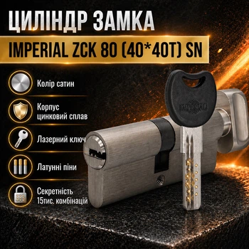 Цилиндр замка ZCК 80 (40*40Т) SN ключ/поворотник сатин