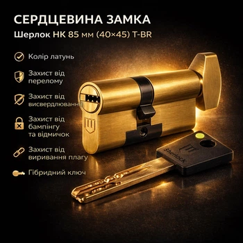 Цилиндр замка Шерлок НК 85мм (40х45)-Т-BR ключ/поворотник профильный ключ латунь