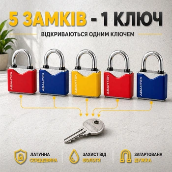 Набор навесных замков 5 замков под 1 ключ Авантек LXCP-50
