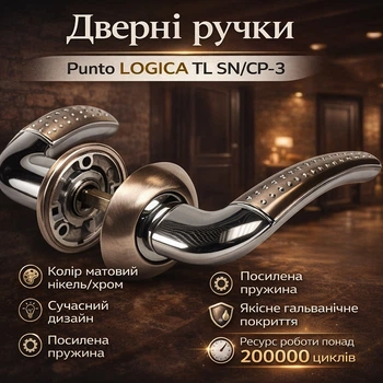 Дверна ручка на розетці Punto LOGICA TL SN/CP-3 матовий нікель/хром для вхідних дверей