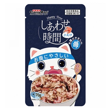 Беззерновий повнораціонний вологий корм CattyMan Happy Time Digestive Health з тунцем і креветками для котів, пауч 70г (6941333417353)
