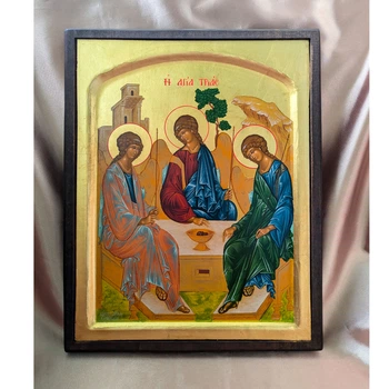 Писаная греческая икона Святая Троица (Ветхозаватная) 27,5×34 см