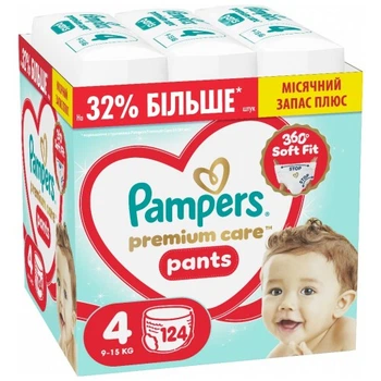 Подгузники Pampers Premium Care Pants Розмір 4 (9-15 кг) 124 шт (8006530315852) Pampers 8006530315852 1054724