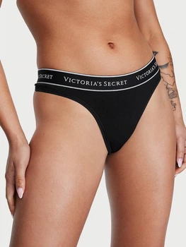 Жіночі трусики стрінги Victoria's Secret Exploded Logo Cotton Thong Panty M (Чорний)