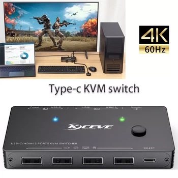 KCEVE KVM переключатель между ПК и ноутбуком с питанием через USB 4k@60Hz USB/DisplayPort