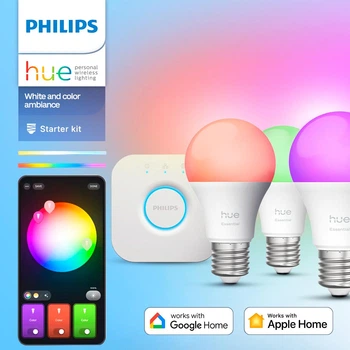 Стартовый комплект Philips Hue E27 Essential White and Color 806лм 60Вт 3 шт. + Блок управления Philips Hue Bridge, Apple HomeKit