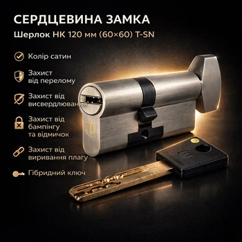 Циліндр замка Шерлок НК 120мм (60х60)-Т-SN ключ/поворотник профільний ключ сатин