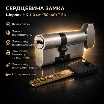 Цилиндр замка Шерлок НК 110мм (50х60)-Т-SN ключ/поворотник профильный ключ сатин