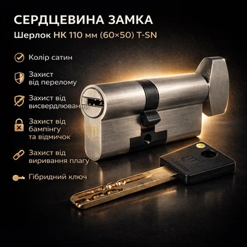 Цилиндр замка Шерлок НК 110мм (60х50)-Т-SN ключ/поворотник профильный ключ сатин