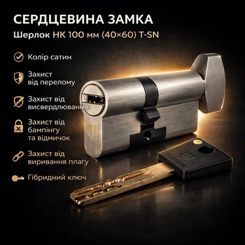 Цилиндр замка Шерлок НК 100мм (40х60)-Т-SN ключ/поворотник профильный ключ сатин