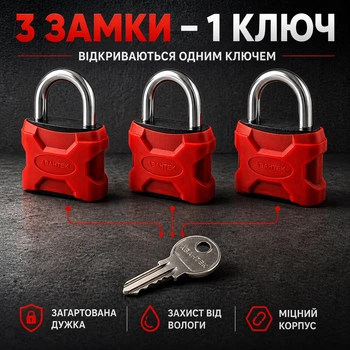 Набор навесных замков 3 замка под 1 ключ Авантек Т-50