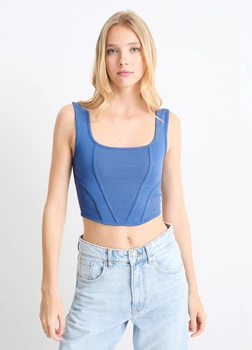 Кроп топ из хлопка C&A 2223929c28 XL голубой (100014637)