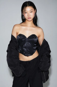 Атласный топ H&M 1188479002c68 XXS черный (100014148)