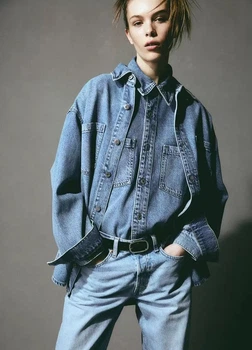 Джинсовая рубашка-куртка оверсайз H&M 12047610001c33 M голубая (100013642)