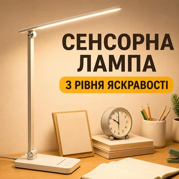 Настільний світильник «Ламна» для школяра (сенсорний, складаний, з регулюванням яскравості, 3 режими, білий)