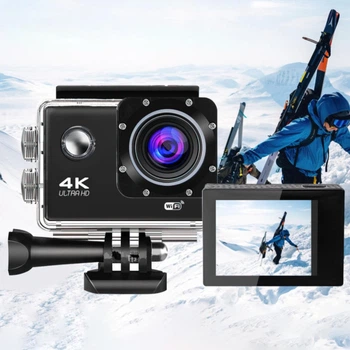 Экшн камера WiFi спортивная водонепроницаемая 4K Ultra HD 16Мп, компактная портативная аккумуляторная видеокамера с LCD дисплеем 2" и широкоугольным объективом 170° для съемки в любых условиях, Черная, ECWF-4-Black