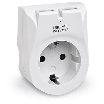 Сетевое зарядное устройство с розеткой REAL-EL CS-25 (2USB, 2.1A) White
