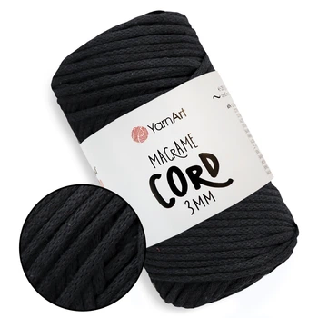 YarnArt Macrame Cord 3mm, Черный №750 - трикотажный шнур 250 г / 85 м для вязания сумок, игрушек, ковриков, макраме, толстая пряжа