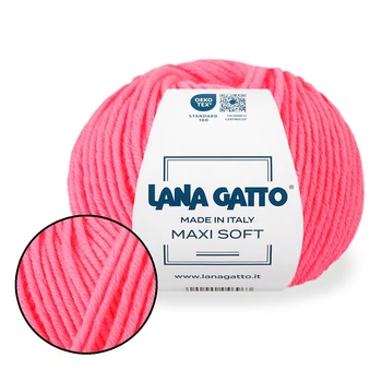 Lana Gatto Maxi Soft, Неоново-розовый №0900 - пряжа меринос, 50 г / 90 м, 100% шерсть мериноса экстрафайн, для свитеров, кардиганов, шапок, шарфов