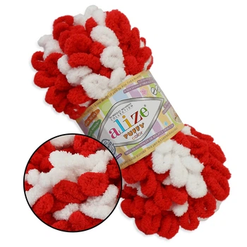 Alize Puffy Color, №6574 (100г/ 9м) плюшева фантазійна пряжа з готовими петлями для в'язання руками пледа іграшок і балаклави, Алізе Пуффі