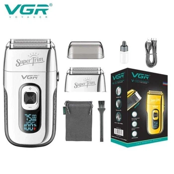 Электробритва VGR V-332 Silver, двойное лезвие, встроенный триммер, LED дисплей (10654)