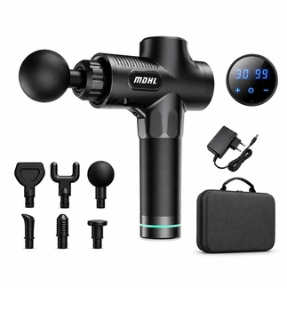 Перкуссионный массажер MDHL 7017 (Black) электромассажер вибрационный, пистолет массажный, 30 режимов, 6 насадок, кейс