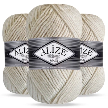 Упаковка Alize Super Lana Maxi, Слоновая кость №599, 3шт - толстая полушерстяная пряжа для шапок, шарфов и снудов - Ализе Супер Лана Макси 100г/100м