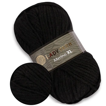 Lady Yarn Merino XL, Чёрный №24 – толстая зимняя пряжа 100 г / 100 м, 25% шерсть / 75% акрил, для свитеров, кардиганов, шапок и пледов