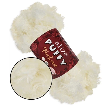 Alize Puffy Furlove, Молочный №62 - плюшевая пряжа 100 г/6,3 м, с петлями для вязания руками пледов, игрушек, Ализе Пуффи Фурлав