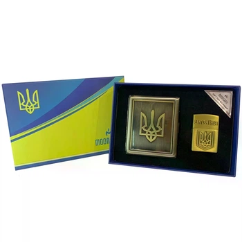 Подарунковий набір: портсигар і запальничка з гербом України WKL-064