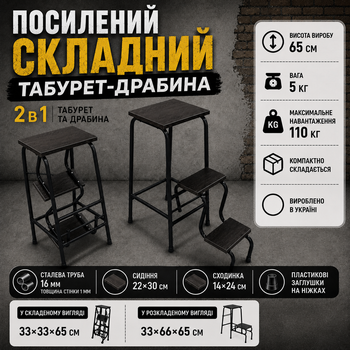 Стул-лестница-трансформер, деревянный, складной, 3 ступеньки, Венге Tbrt02