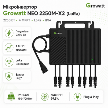 Микроинвертор для солнечных панелей Growatt NEO 2250M-X2 (LoRa) 2250 Вт 4 MPPT LoRa IP67 Black