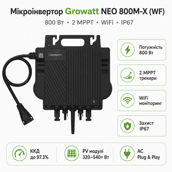 Микроинвертор для солнечных панелей Growatt NEO 800M-X (WF) 800 Вт 2 MPPT WiFi IP67 Black