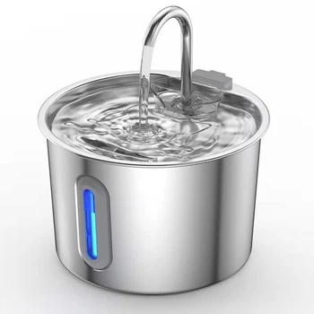 Фонтан для котів та собак Steel Fountain Y09 2,2 л з нержавіючої сталі з підсвіткою (275-METAL)