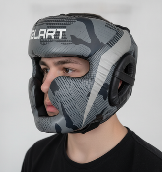 Шолом боксерський із повним захистом Zelart, S, чорно-сірий