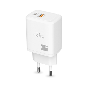 Зарядний пристрій GaN TITANUM CH30AC 30W USB-A+USB-C White 75643