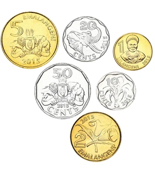 Набір 6 монет 10, 20, 50 Центів 1, 2, 5 Емалангені Свазіленд 2015 рік UNC
