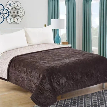 Покривало велюрове COLORFUL VELURE COVER QUILTED принт квіти, 220x230 Коричневий
