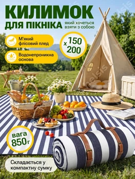 Килимок для пікніка водонепроникний флісовий плед складаний туристичний покривало-сумка для саду дачі кемпінгу подорожей відпочинку на природі