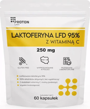Лактоферин Proton Labs Laktoferyna LFD 95% з вітаміном С 250 мг 60 капсул (5904209824687)