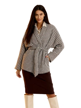Жіноче пальто з паском та кишенями LadyLike 48 Коричневий (ladlk2241964885427)