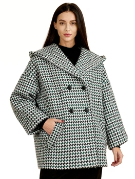 Жіноче двобортне пальто з широким капюшоном LadyLike 50 Зелений (ladlk2241865447441)