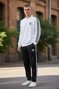 Мужской спортивный костюм Adidas черно-белый — кофта свитшот и штаны в спортивном стиле (rreplic) XL