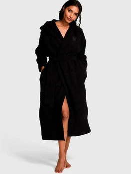 Халат жіночий теплий з капюшоном Victoria's Secret 27220222 XS/S Чорний (26328995871)