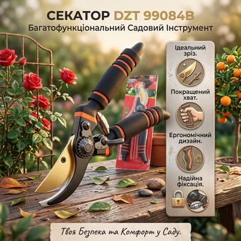 Садовий секатор DZT 99084B із захистом ручки / Безпечний секатор з ефесом для колючих чагарників