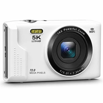 Цифрова камера CamPro X5 Біла 72 МП, 5K, Wi-Fi, автофокус, 16x цифровий зум, дисплей 2.8"