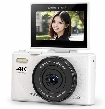Цифровая камера Onvyx ZR20 4K 64MP с Wi-Fi, автофокусом, поворотным экраном 180°, 18x зумом и стабилизацией, компактная Белая